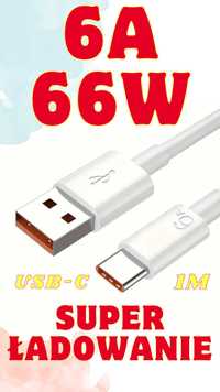 Kabel USB-USB typ C 6A 66W super ładowanie Huawei 1m biały mega