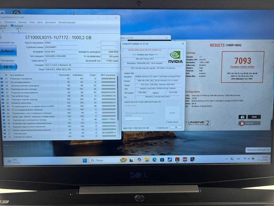 Ноутбук Dell G3 3590 144Гц i7-9750H 16GB GTX 1660ti 256GB M2 + 1TB HDD
