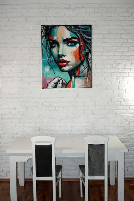 Duży obraz olejny 80x100 oryginalny ręcznie malowany abstrakcja Stach