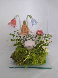 Szklane kwiaty ozdoba wiosenna grzybek świecznik dekoracja