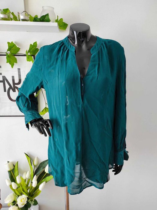 Koszulowa narzutka plażowa xs s m zwiewna mgiełka butelkowa zieleń