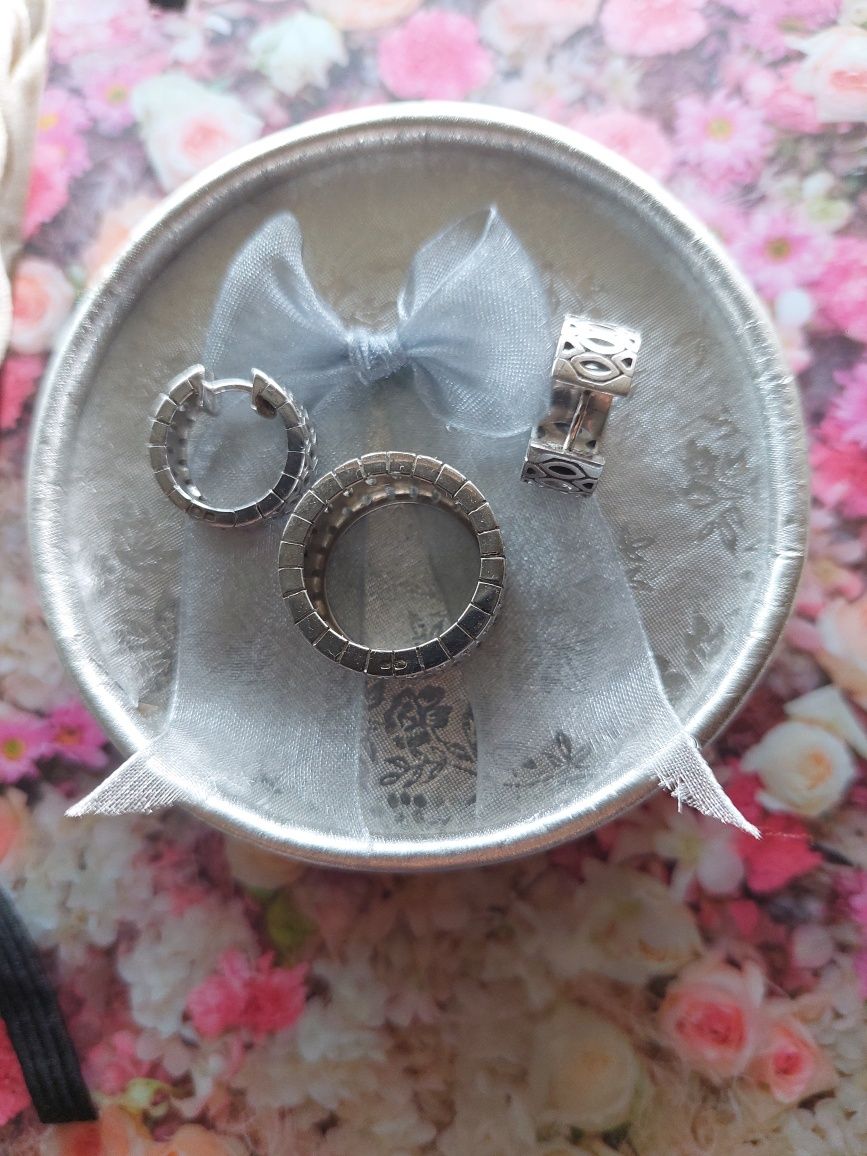 Conjunto anel e brincos de prata