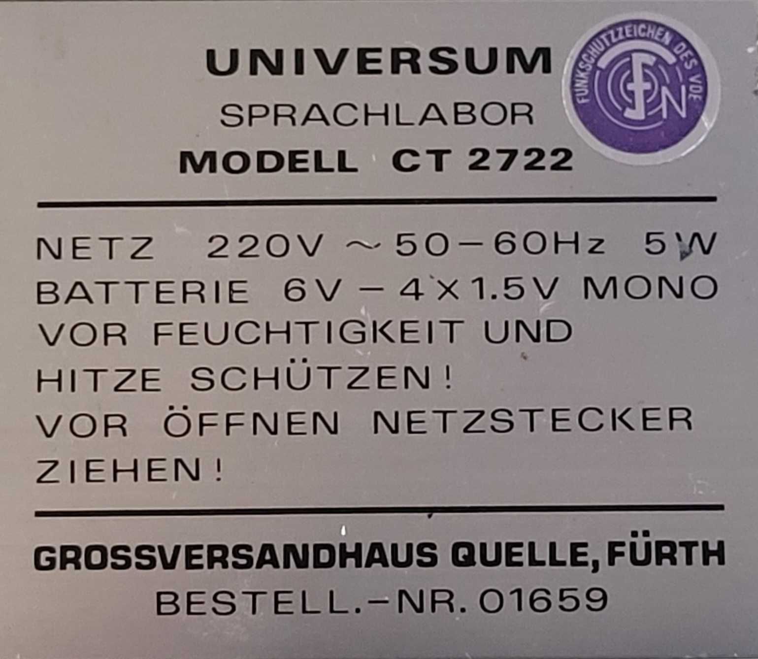Magnetofon Universum CT 2722.