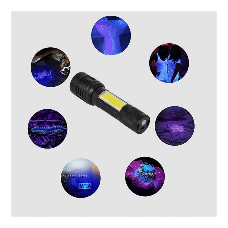 Latarka LED UV do Bursztynów Tester klimatyzacji + COB USB aku LT29