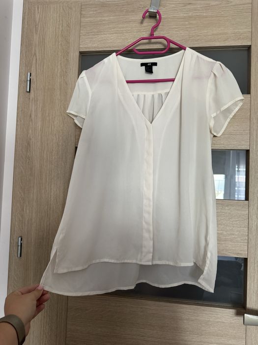 Beżowa Bluzka zwiewna koszula na krótki rękaw oversize  H&M M/38