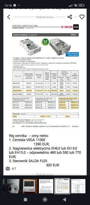 Centrala wentylacyjna SALDA VEGA 1100E