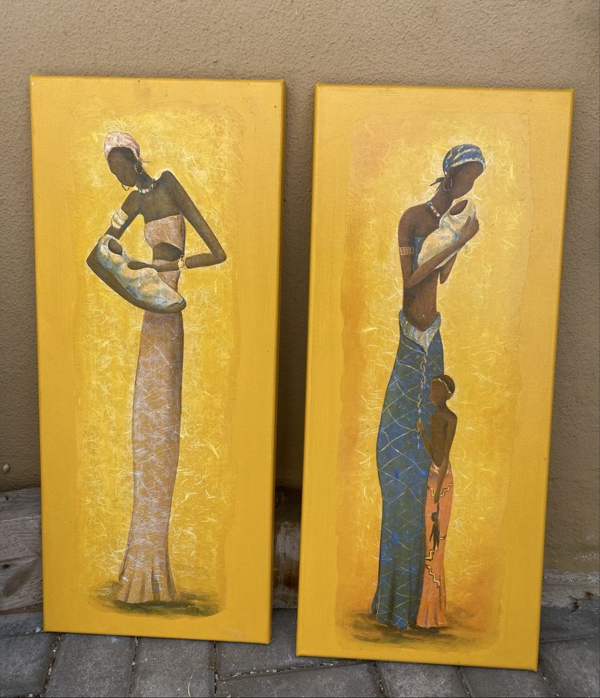 Conjunto de 2 Quadros Estilo Africano – Arte Étnica com Tema Materno