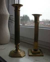 rzeźbione w mosiądzu kolumny świeczniki 2 sztuki