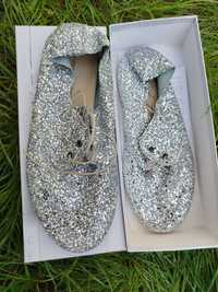 Anniel 40 glitter srebrne nowe buty oksfordy