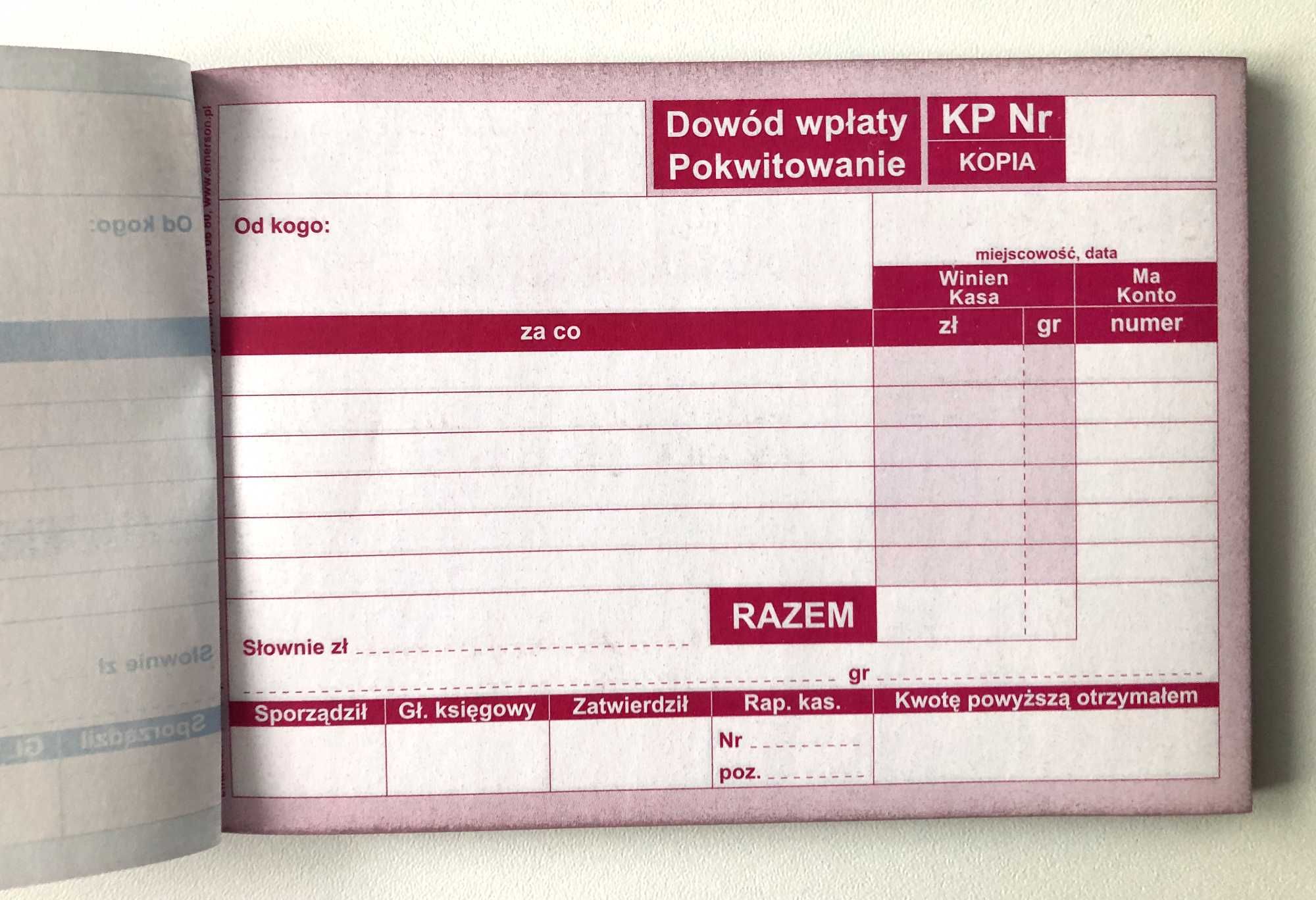 Dowód wpłaty KP Emerson  A6 oryginał + kopia nowy