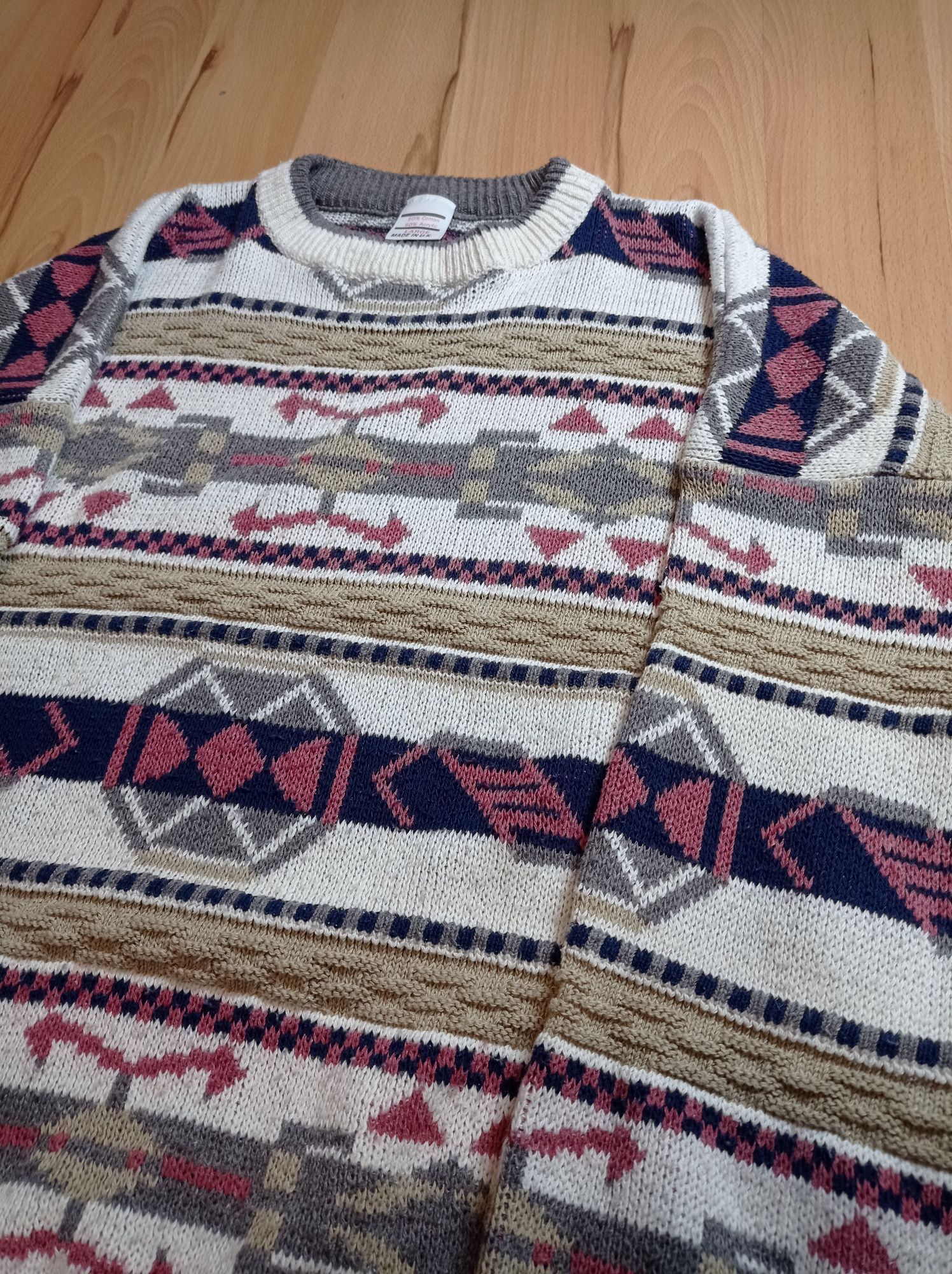 Vintage 90s sweter we wzorki aztekowy L