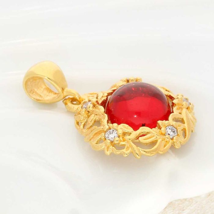 Pozłacana zawieszka z bursztynem - Kwiecisty Wianek pr.925