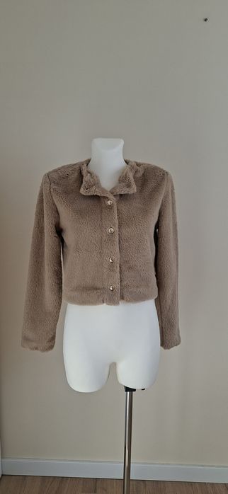 Futerko żakiet krótki narzutka miś długi rękaw kolor karmelowy H&M XS