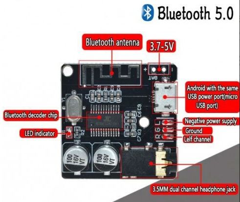 Блютуз аудио модуль v5.0 VHM-314 V1.0 (DC 3.7-5В,AUX), микро usb