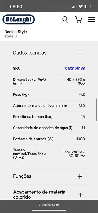 Máquina café delonghi dedica style