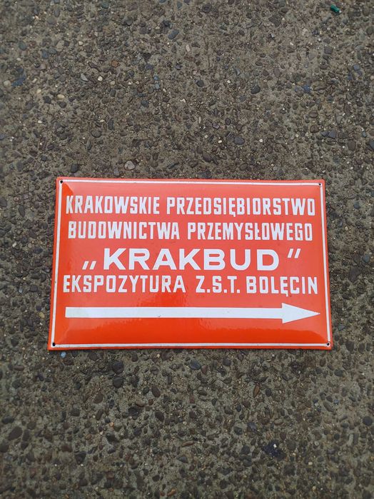 stara tablica emalia wypukla  KRAKBUD  40x25 cm   PRL
