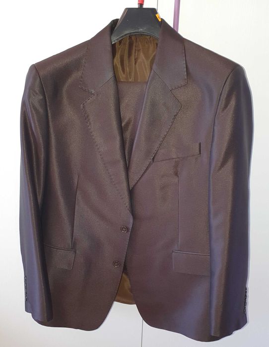 Garnitur męski brązowy połysk jak nowy