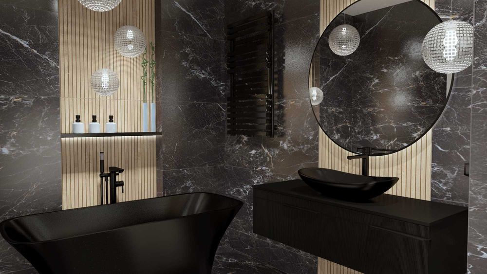 Projekt 3D łazienki z wanną lub prysznicem