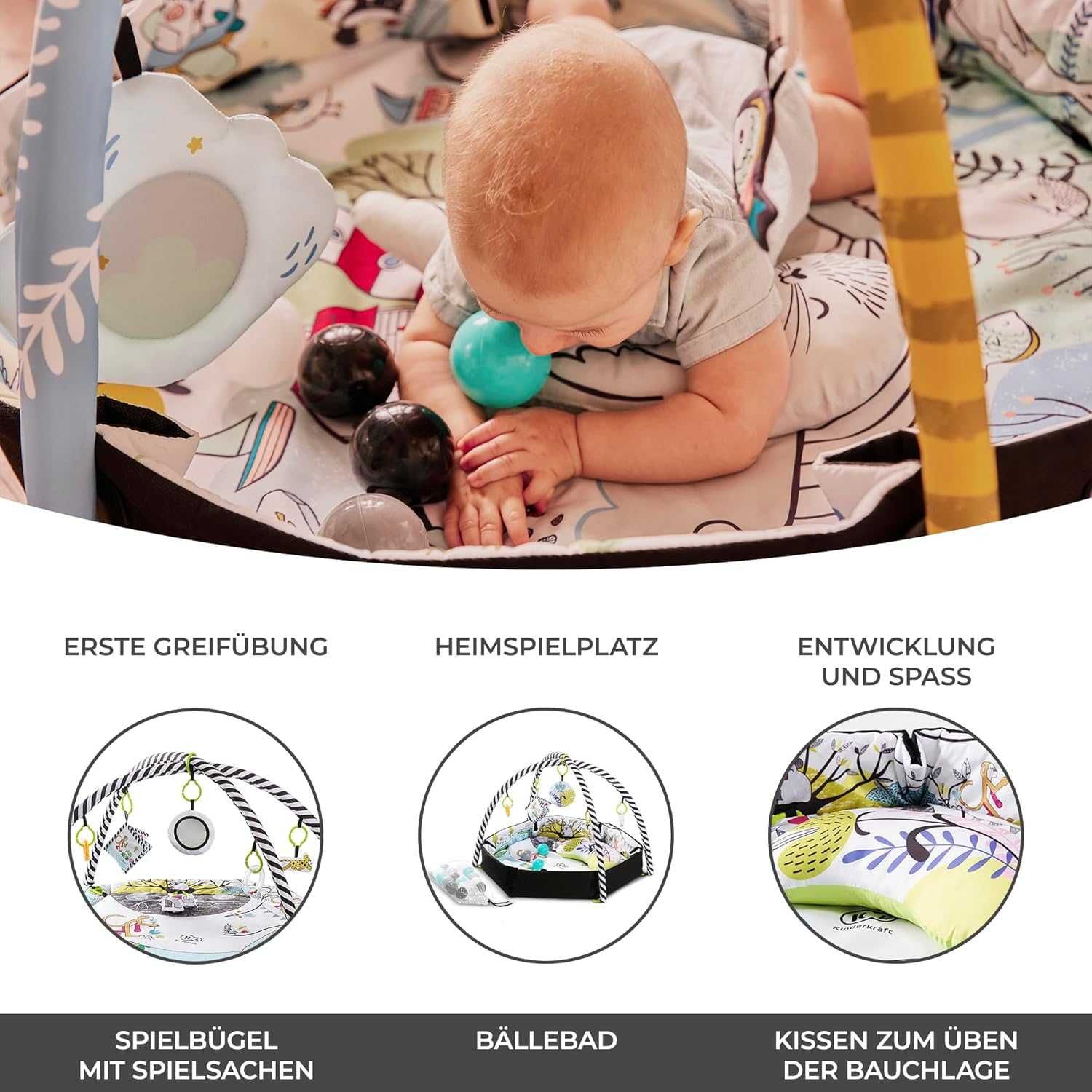 Kinderkraft SMARTPLAY Mata do Edukacyjna, 0 - 2 lata, Wielokolorowa