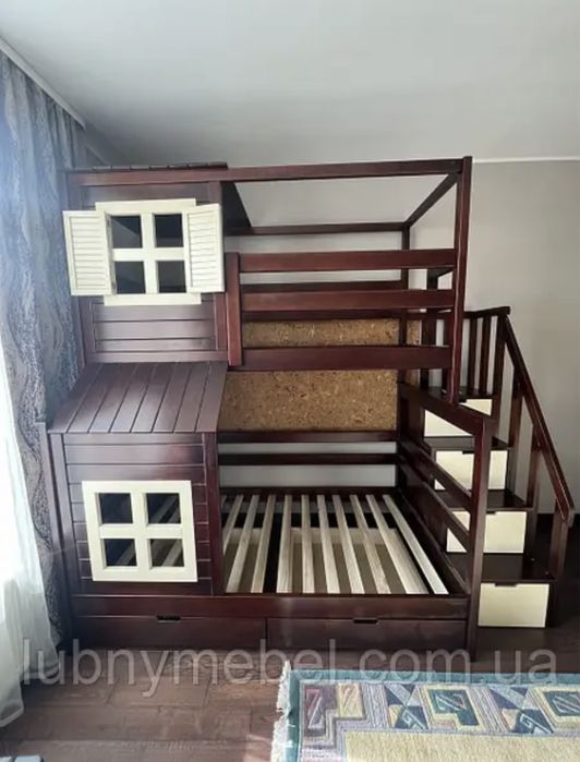 Ліжко двоярусне, двоповерхове, двухъярусная деревянная кровать Капучин