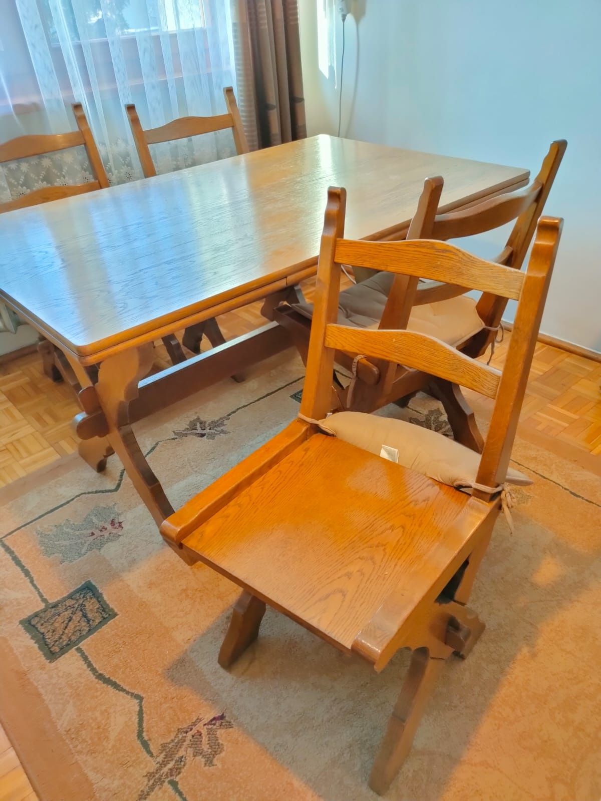 vintage Stół z litego drewna dębowego plus krzesła ANTYK