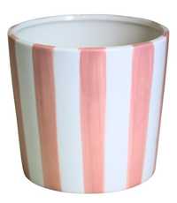 Doniczka Ceramiczna W Paski Biało-Różowe Duża