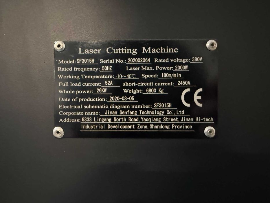Laser fiber do cięcia blach – Senfeng SF3015H – 2 kW