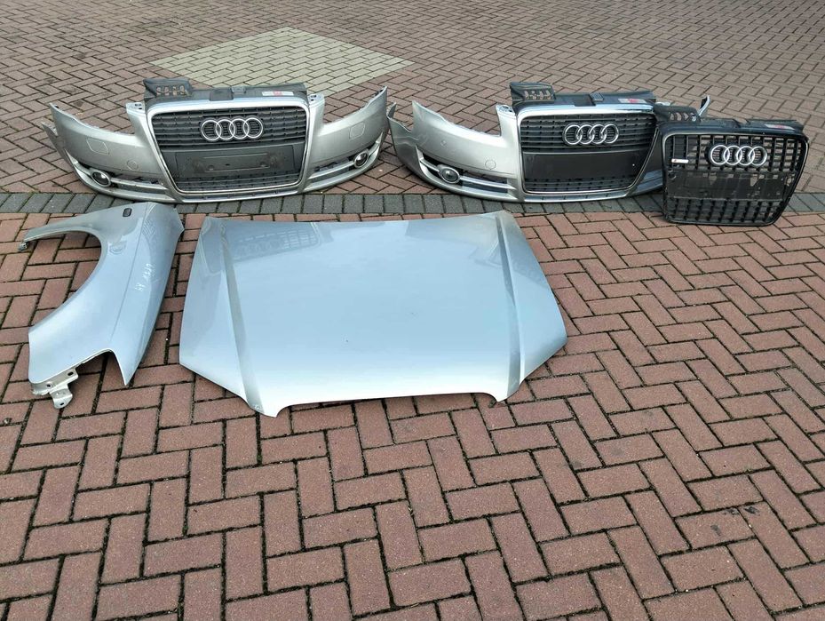 Audi A4 B7 LY7W Srebrny błotnik prawy przód maska zderzak kompletny