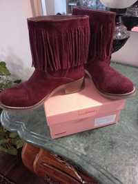 Botins Botas Bordeaux Pele Franjas 38 Como Novas