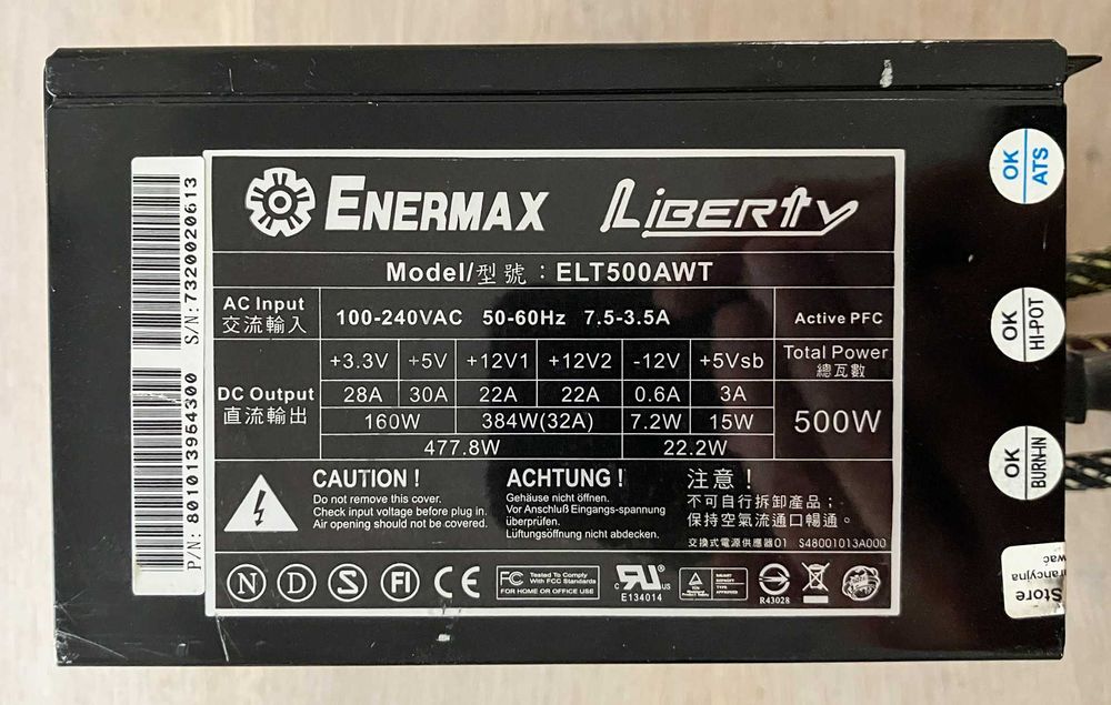 Zasilacz ATX Enermax Liberty ELT500AWT 500W półmodularny