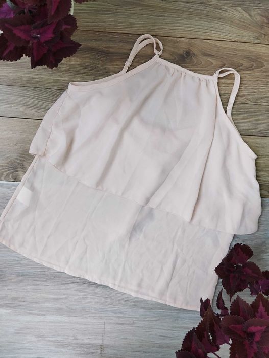 pudrowy top boho oversize XS na ramiączkach wiązany hippie elegancki