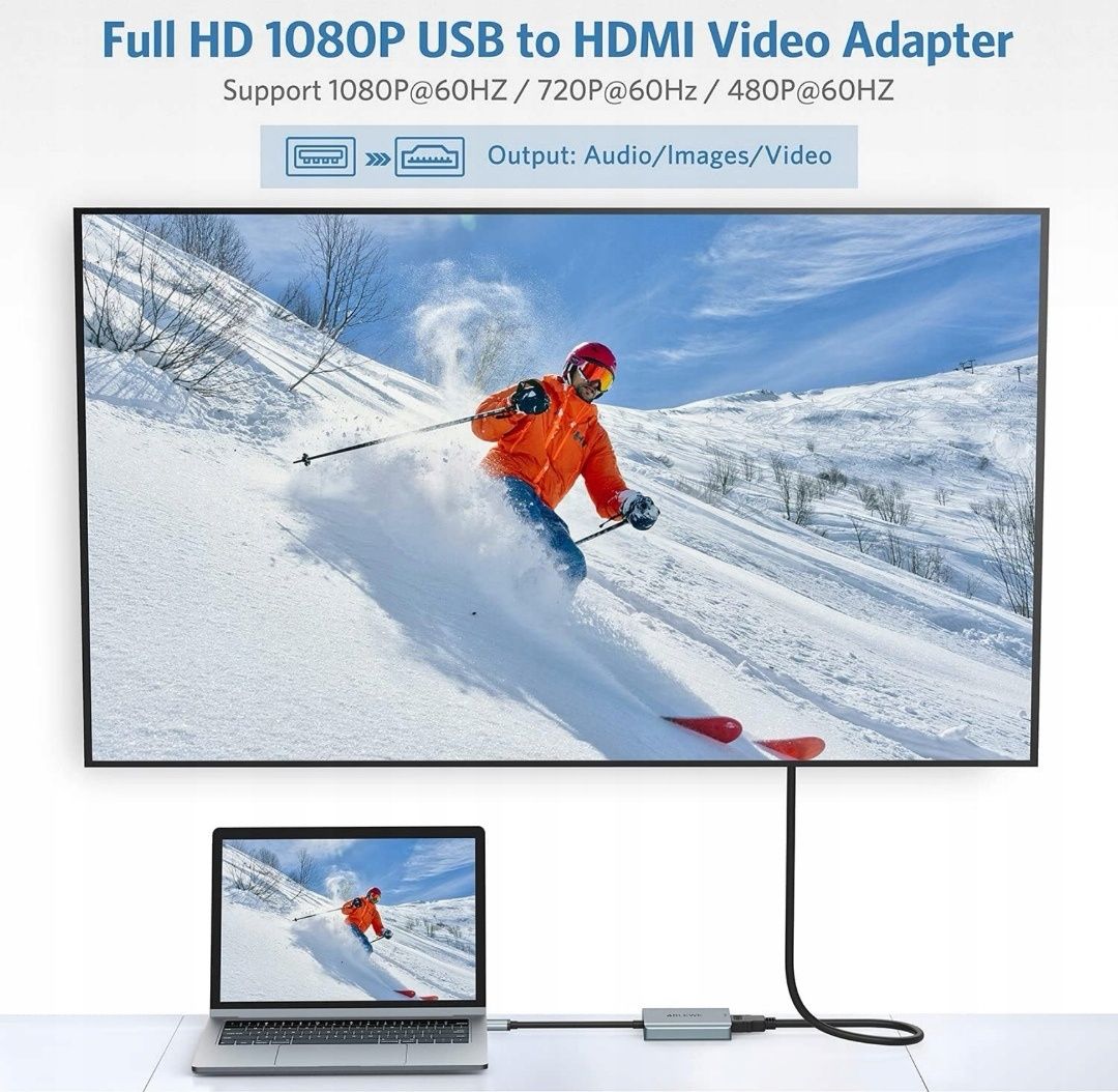 Adapter USB do HDMI ABLEWE, ulepszony aluminiowy konwerter audio-wideo