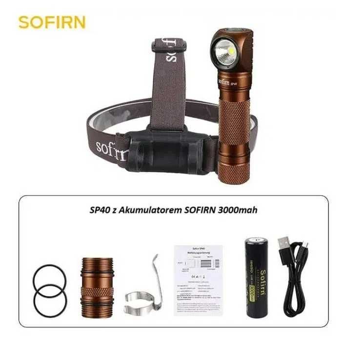 Sofirn SP40 Nowa czołówka barwa 5500K latarka 1200lumen + akumulator