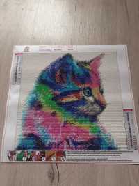 Haft diamentowy Kot kolorowy