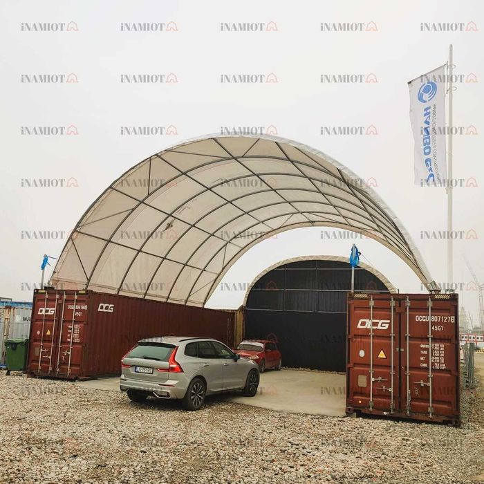 Zadaszenie kontenerów łukowa hala namiotowa 12x12 m kontenerowa morski