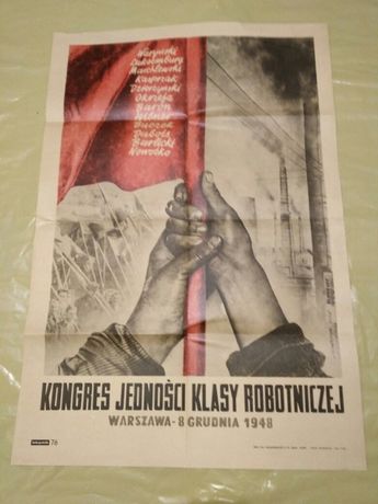 "Kongres jedności klasy robotniczej" Plakat vintage propaganda PRL