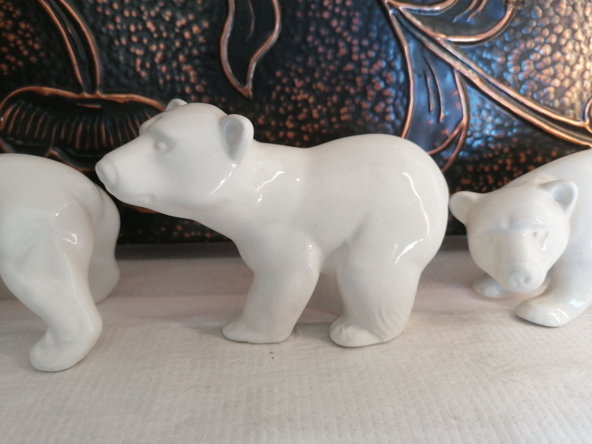 Trzy piękne porcelanowe misie z Portugalii niedźwiedź polarny miś