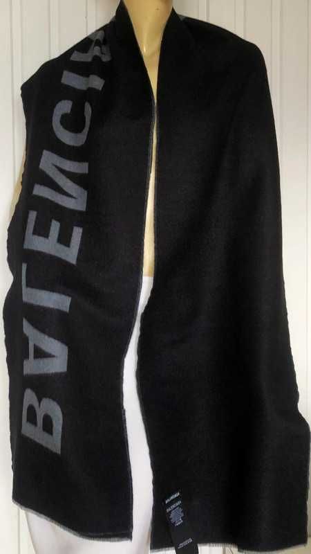 Balenciaga szal wełna logo czarny,szary nowy 200x33