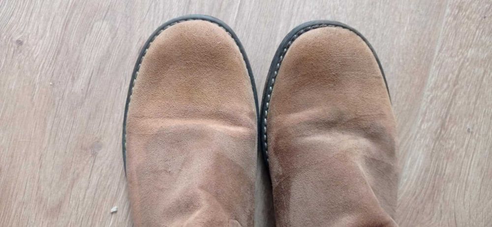 Brązowe musztardowe zamszowe płaskie Kozaki Kowbojki rude camel r 40