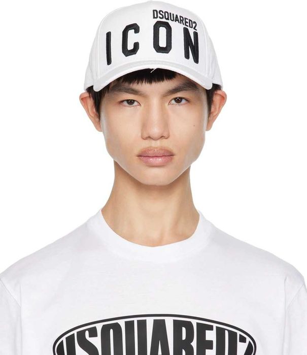 DSQUARED2 ICON włoska czapka z daszkiem WHITE