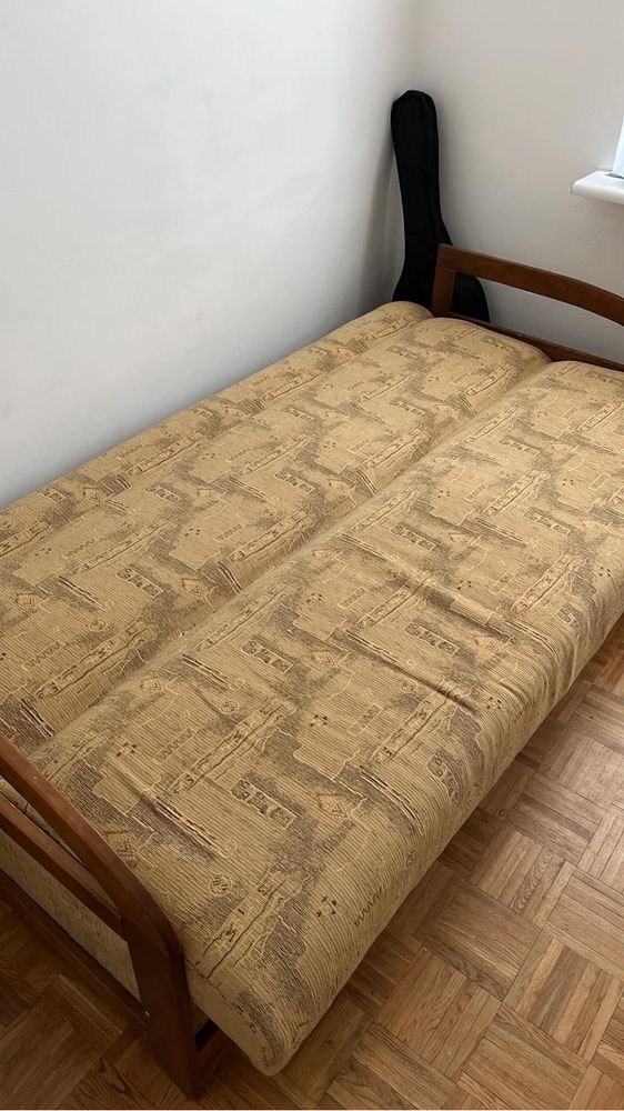 Kanapa sofa lozko rozkladane mebel tapicerowany bezowy drewniany