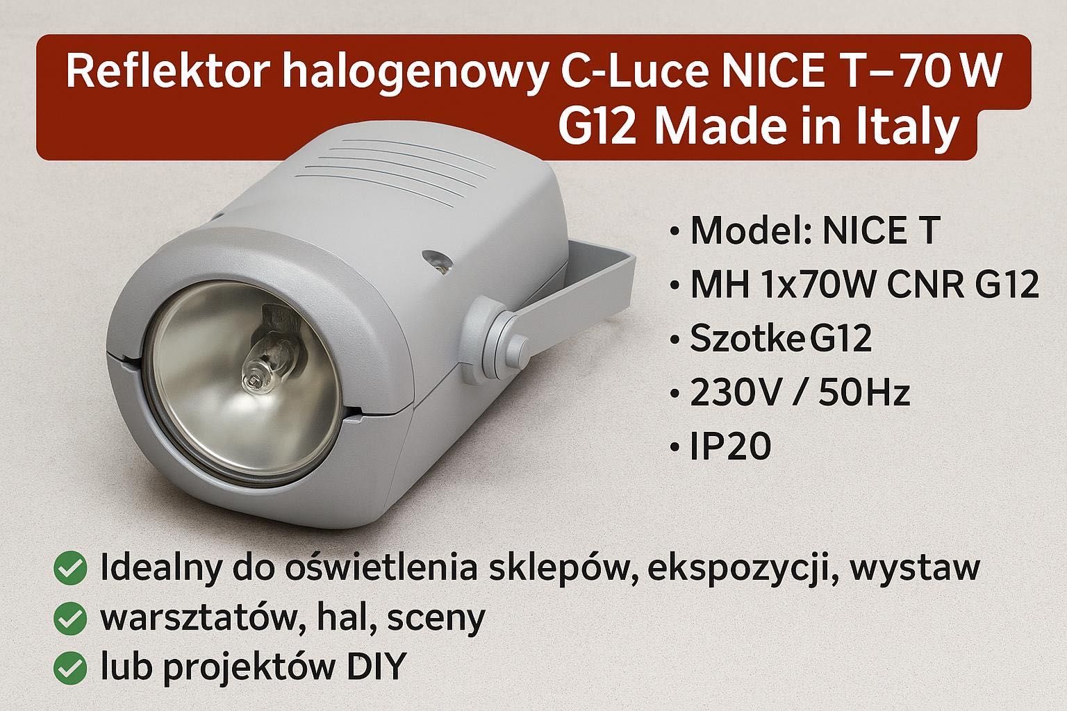 Reflektor halogenowy C-Luce NICE T – 70W G12 – Made in Italy