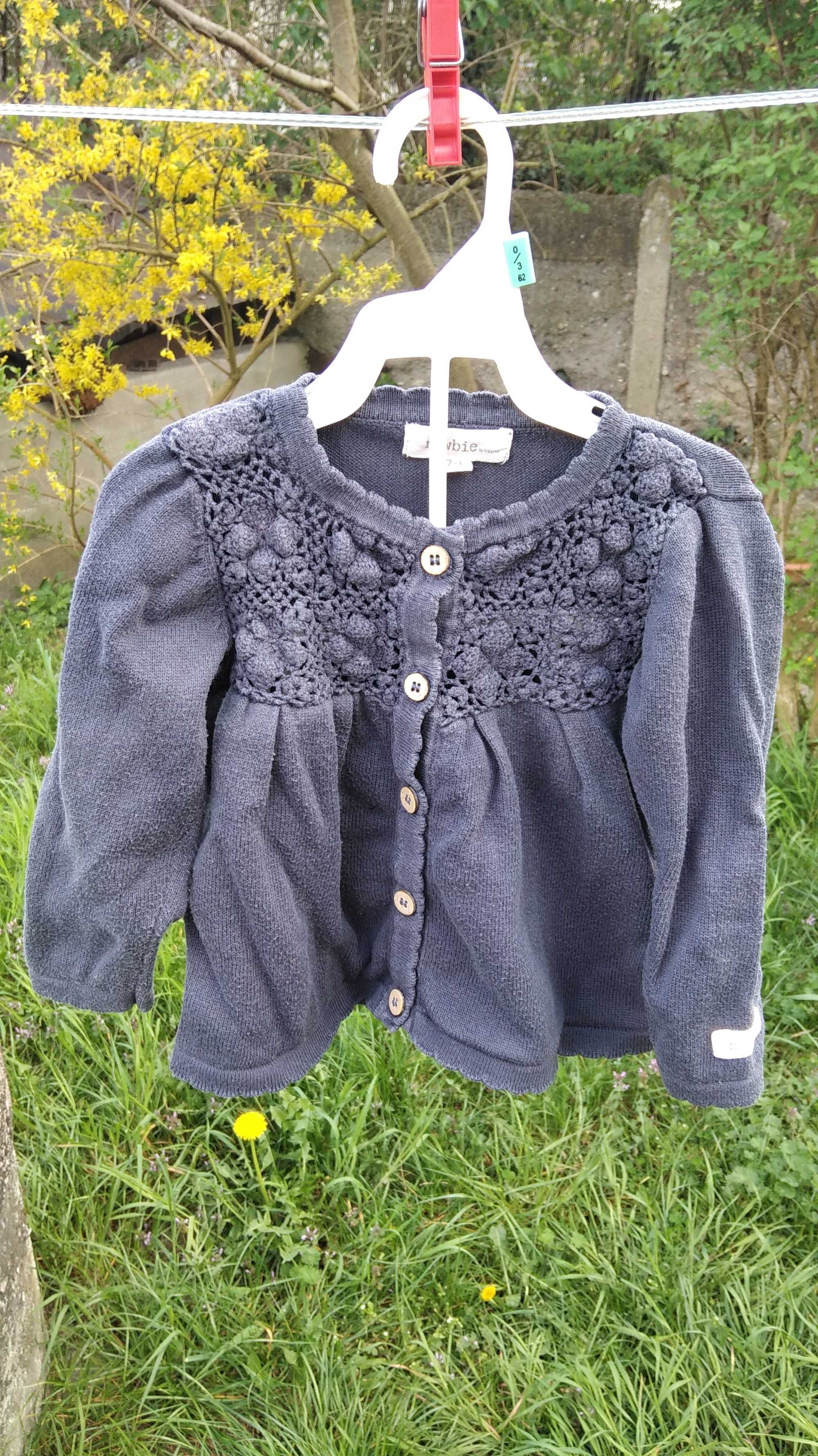 sweterek newbie 74 na guziki ażur 100% bawełna organiczna