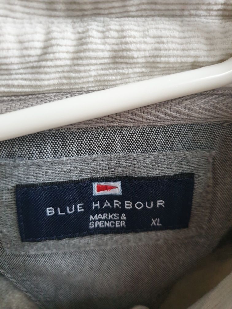 Szary wełniany sweter polo Blue Harbour XL w paski