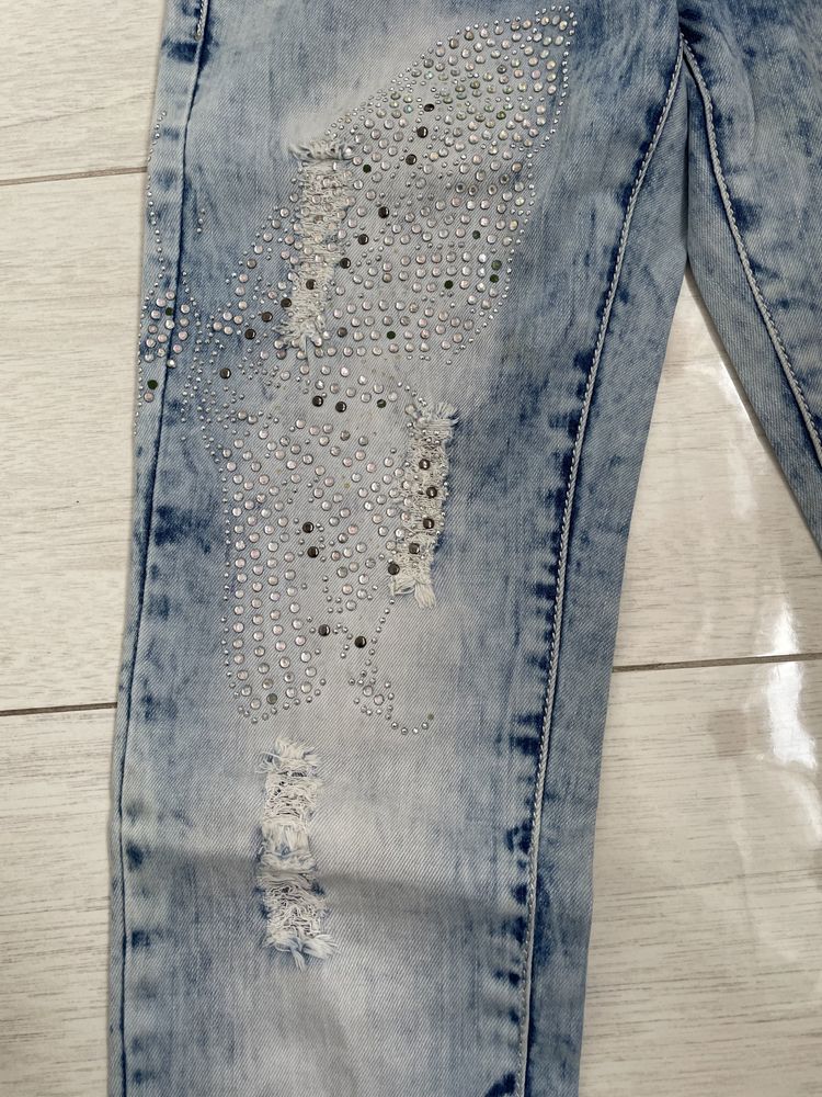 Spodnie jeansy jeansowe rurki cyrkonie denim dżins 25 XS 34