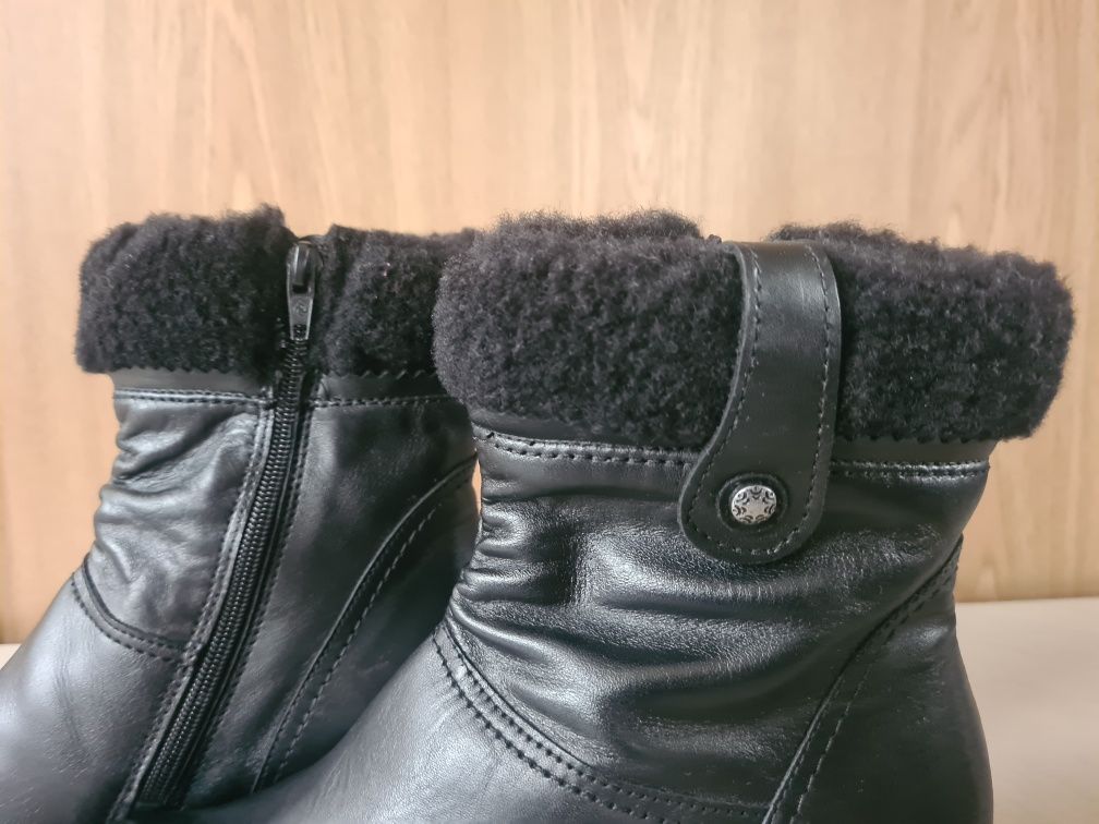 nowe SKÓRZANE czarne botki - roz. 37 /wkładka 23,5 cm/zamek, ocieplane