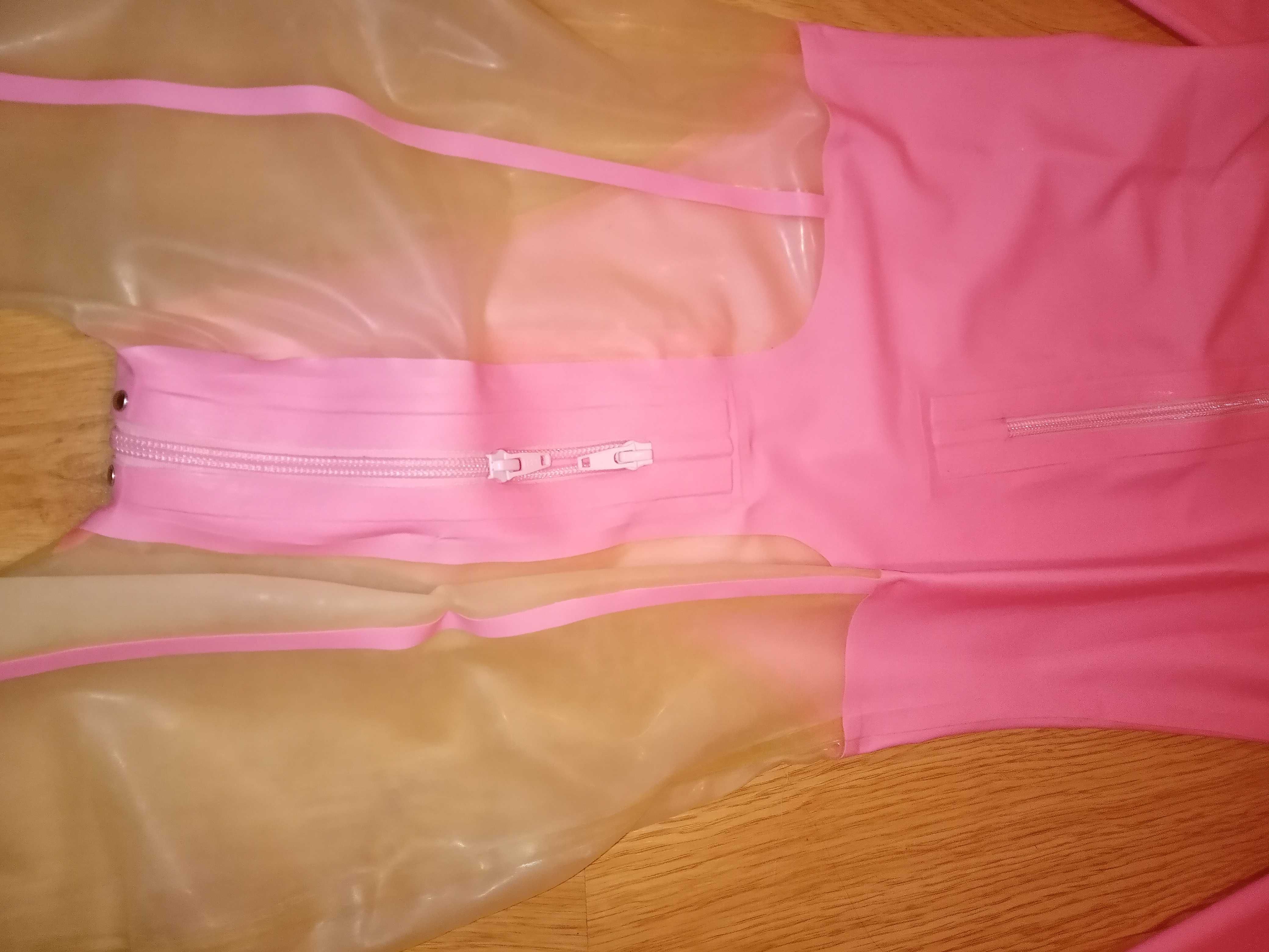 976/ Piękny damski różowy catsuit kombinezon latex 0,4 przebranie M
