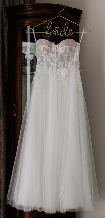 Suknia ślubna gorset, dwie wersje ramiączek + rękawki, welon gratis