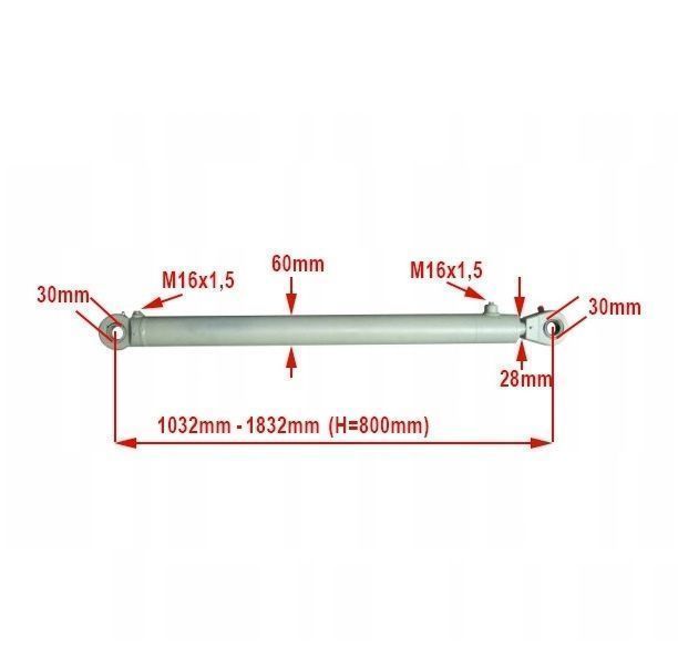 Siłownik Hydrauliczny 50x28 Skok 800 + Mocowania [7051]