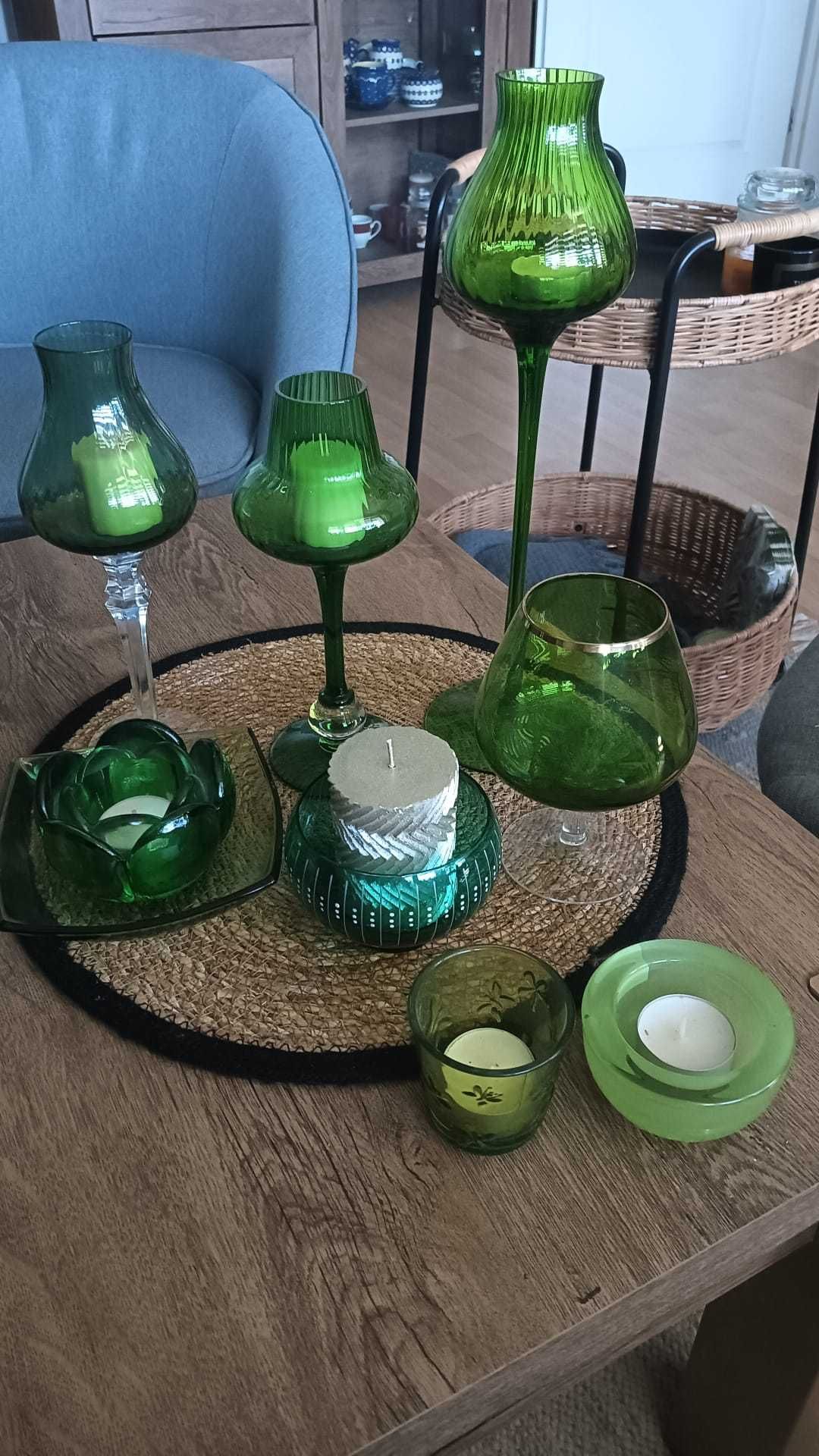 Komplet zielonych świeczników Żary lubuskie